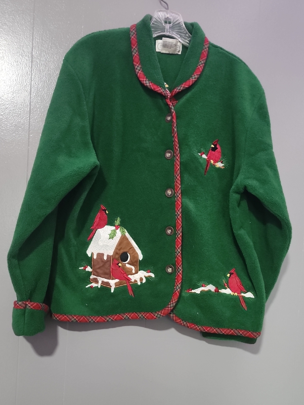 Women's Green Holiday Cardinal Embroidered Jacket